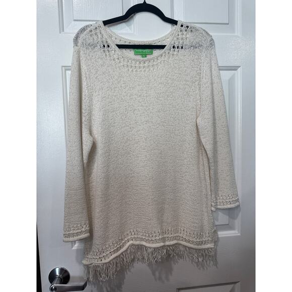 Pappagallo Size XL Cream Knit Sweater with Fringe Hem - Picture 1 of 13